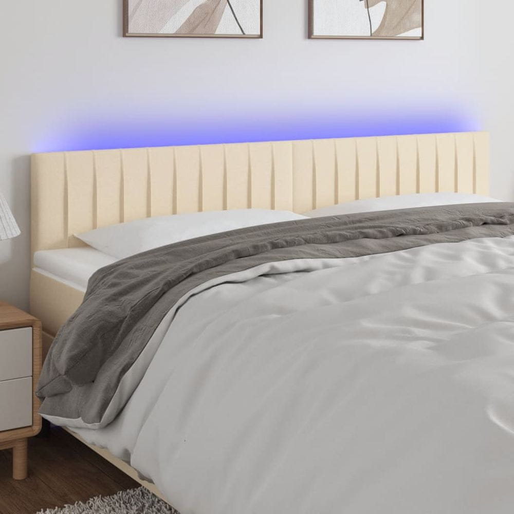 Vidaxl Čelo postele s LED krémové 180x5x78/88 cm látka